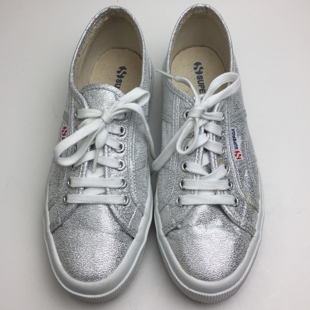 Superga 2750 Silver Canvas Shimmer Lace-Up Sneaker